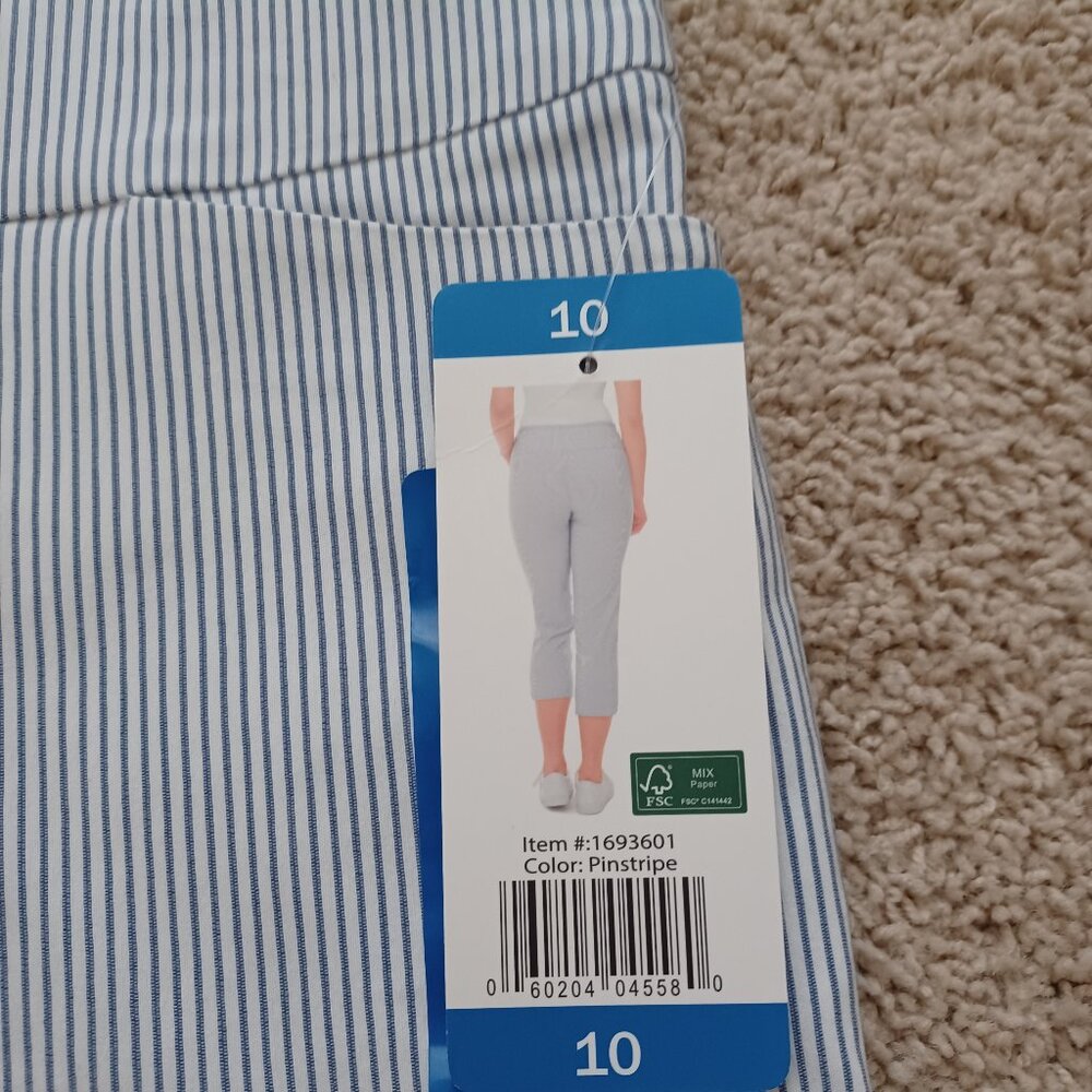 Women's Capri, Blue/Gray Pinstripe, Size 10, NWT - Picture 3 of 5